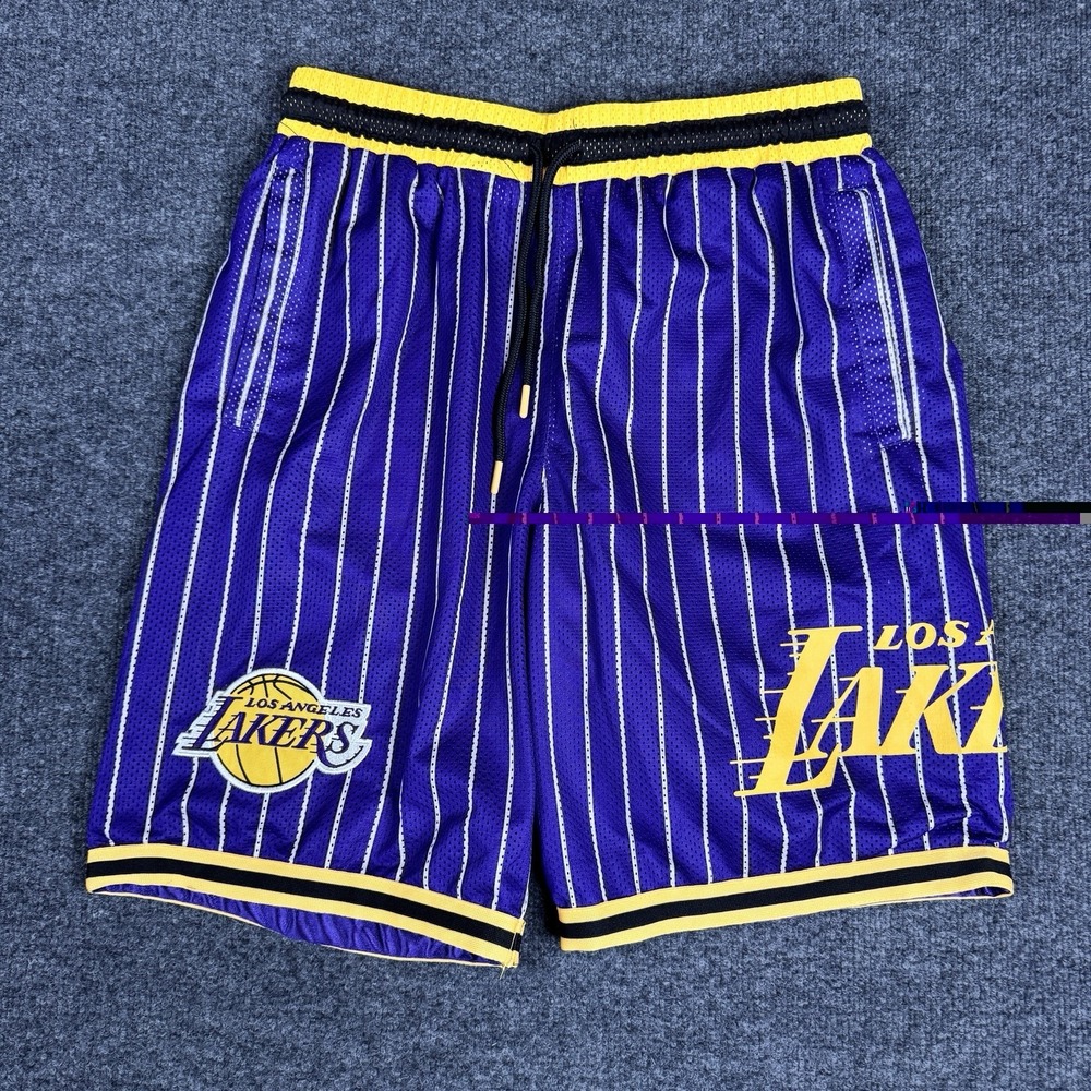 NBA Lakers Basketball Shorts Size Medium Embroidered Striped